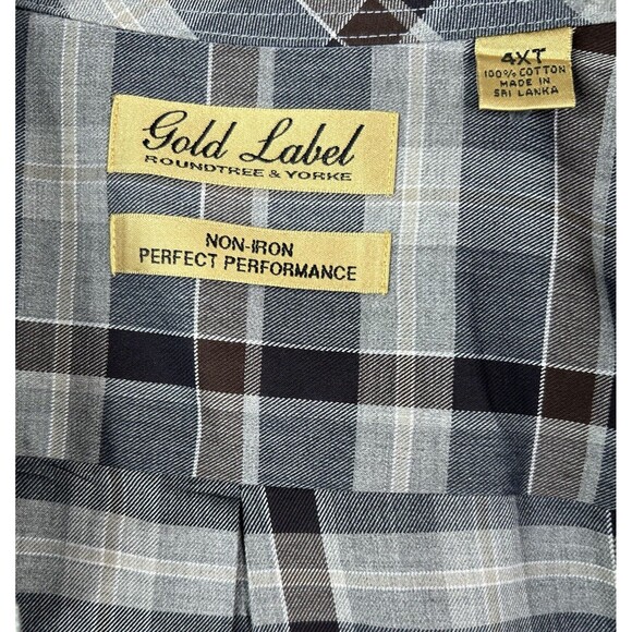 Roundtree & Yorke Gold Label Performance Gray Plaid Shirt Men's 4XT Long Sleeve - Picture 7 of 7